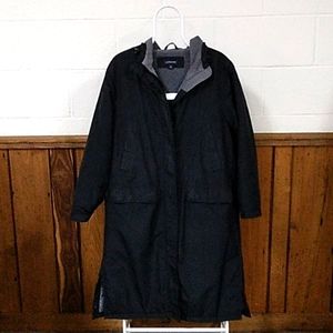 Lands End black Fleece Lined Long Hooded Winter Coat, Sz Medium 10/12